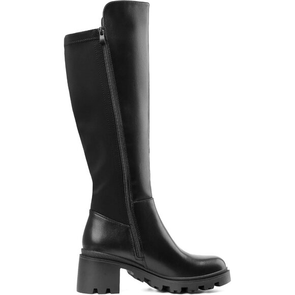 Women’s Knee High Boots Platform Heel Round Toe Stretch Tall Long Fall Boots - Picture 2 of 7